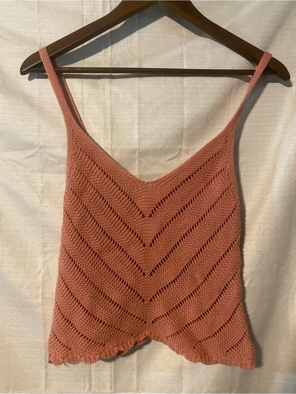 stradivarius Crochet V-Neck 100% Cotton Tank Top - Dusty Rose Festival Concert
